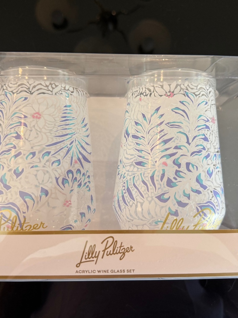 NWTIP Lilly Pulitzer Acrylic Wine Glass Set of 2, Sapphire Pool Print